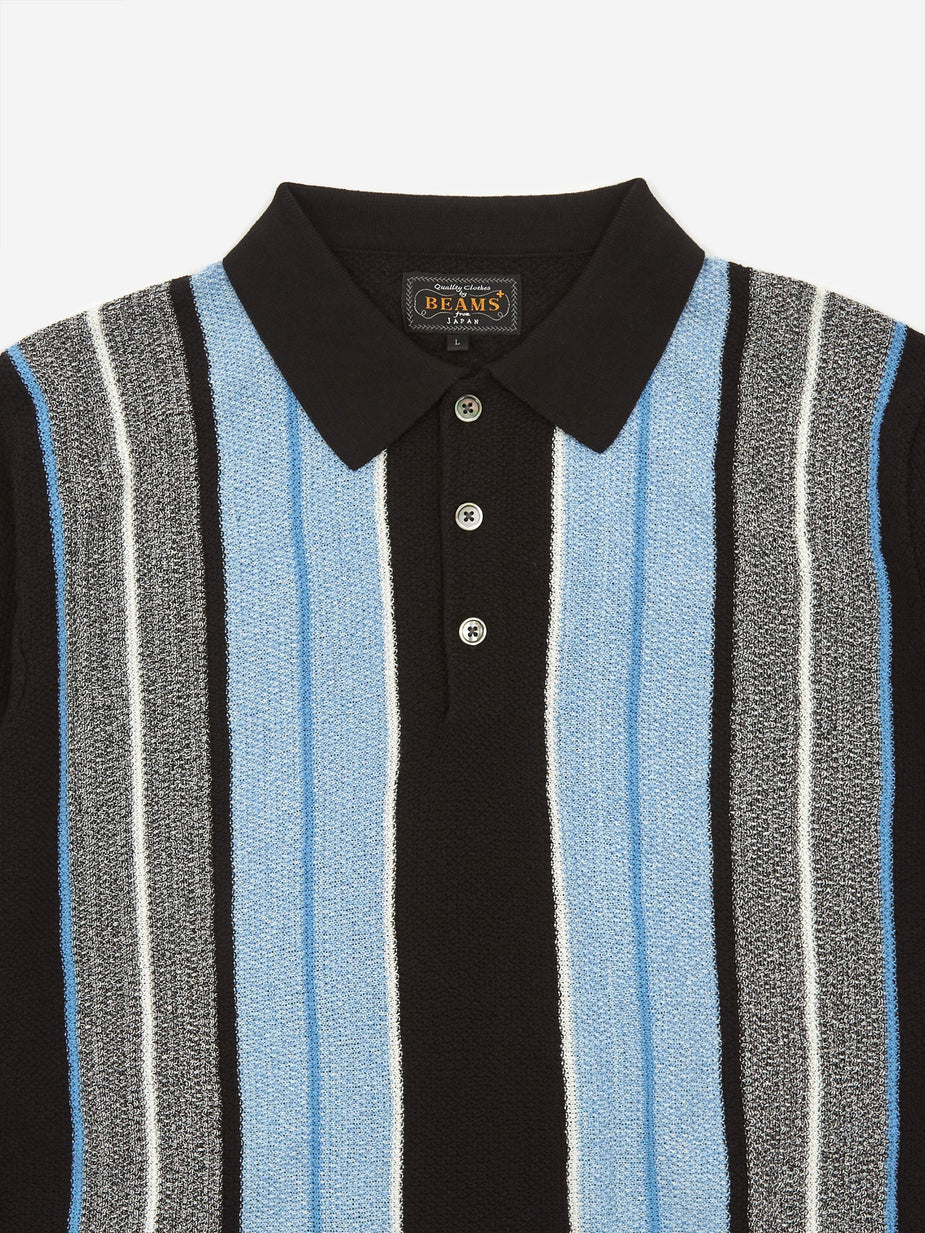 Beams Plus Beams Plus Knit Polo Stripe Shirt - Black - Black