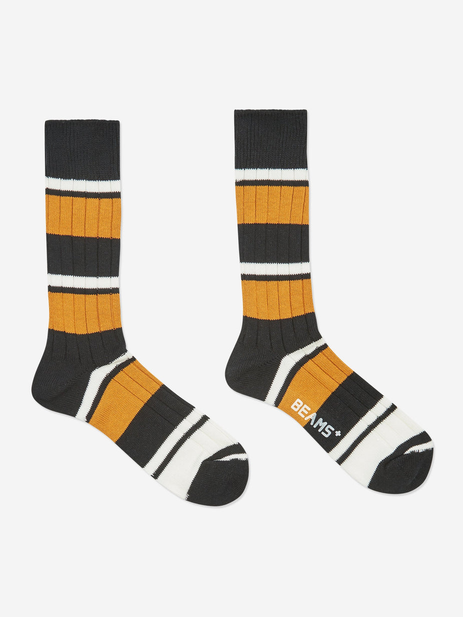 Beams Plus Beams Plus Multi Border Sock - Yellow/Black/Off White - Yellow