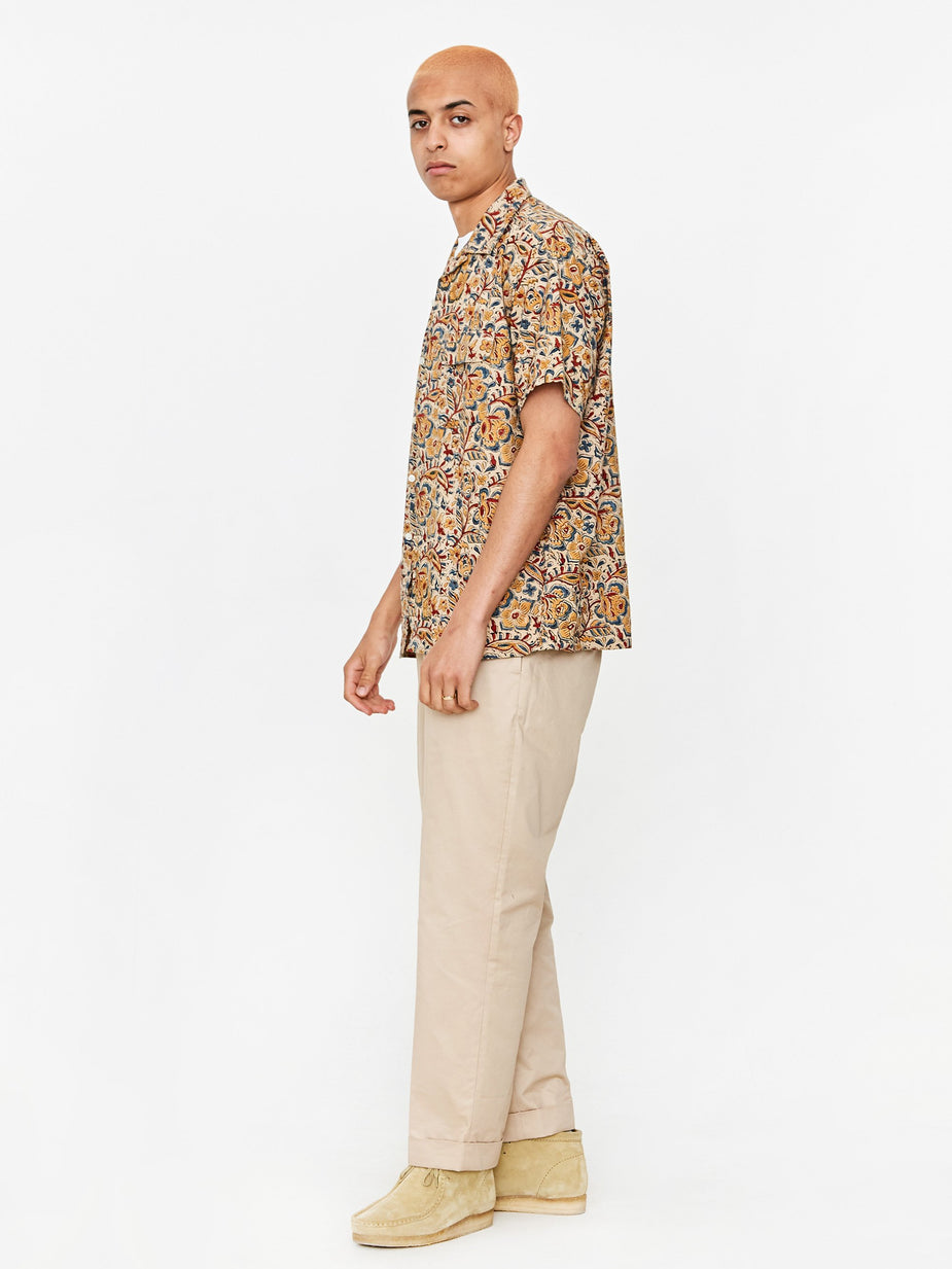 Beams Plus Beams Plus Open Collar Block Print Shortsleeve Shirt - Beige - Neutrals
