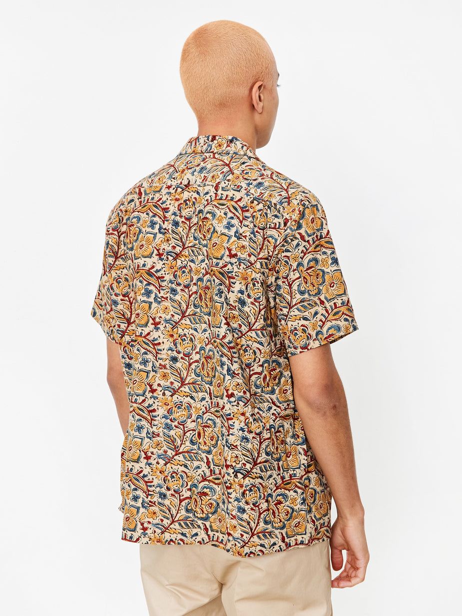 Beams Plus Beams Plus Open Collar Block Print Shortsleeve Shirt - Beige - Neutrals