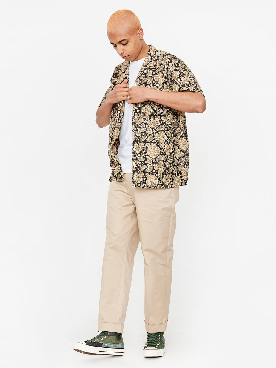 Beams Plus Beams Plus Open Collar Block Print Shortsleeve Shirt - Black/Brown - Brown