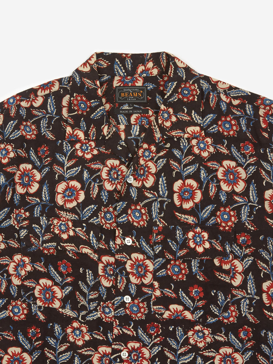Beams Plus Beams Plus Open Collar Block Print Shortsleeve Shirt - Black - Black