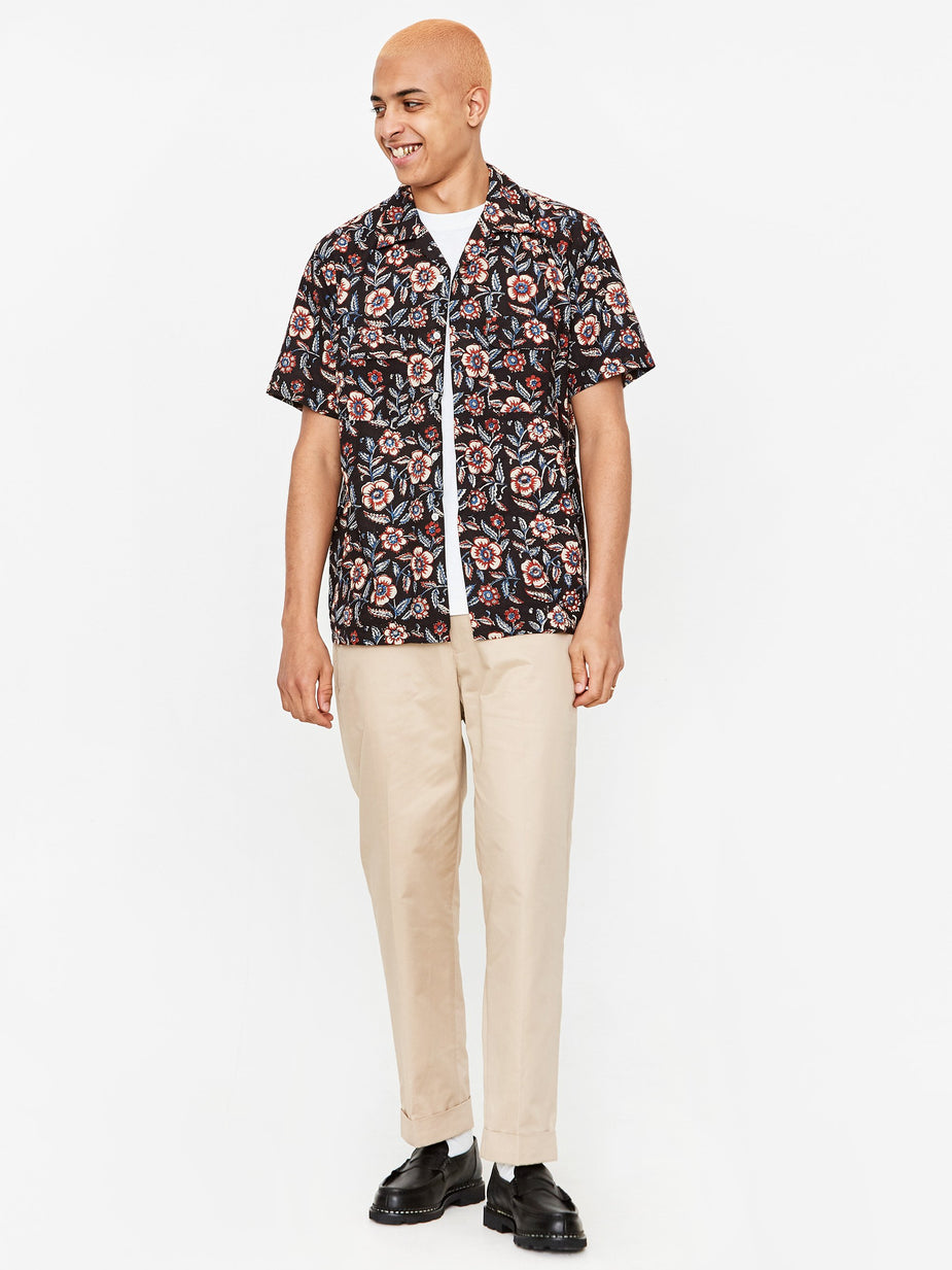 Beams Plus Beams Plus Open Collar Block Print Shortsleeve Shirt - Black - Black