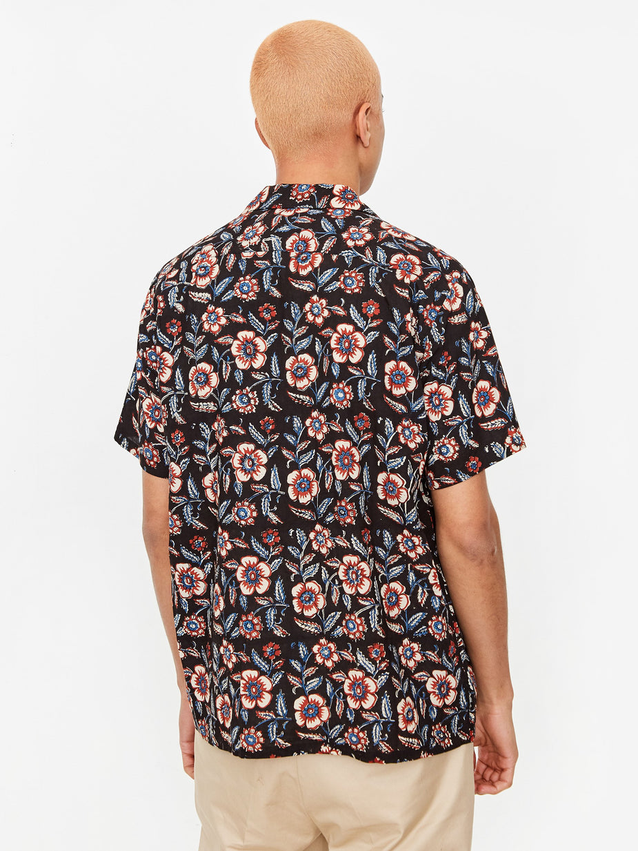 Beams Plus Beams Plus Open Collar Block Print Shortsleeve Shirt - Black - Black