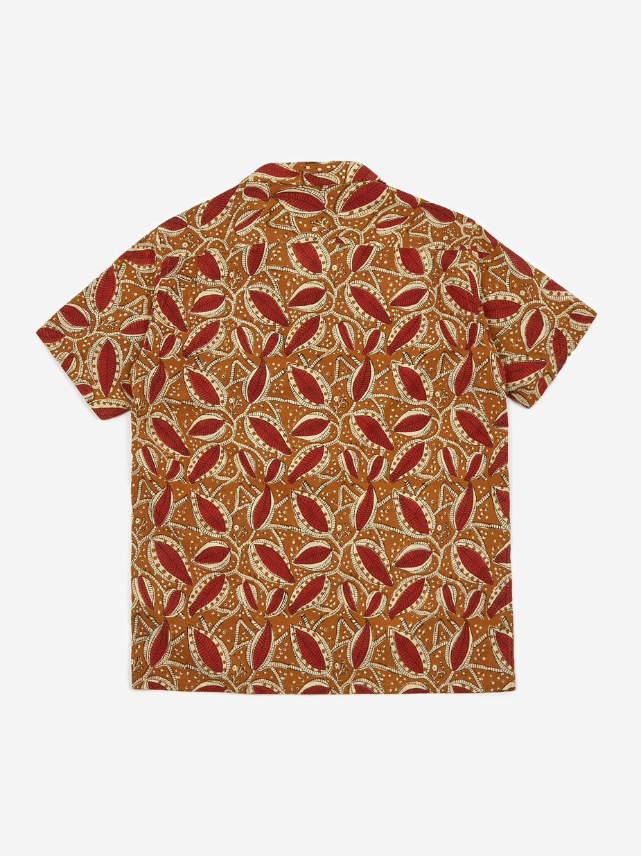 Beams Plus Beams Plus Open Collar Block Print Shortsleeve Shirt - Brown - Brown