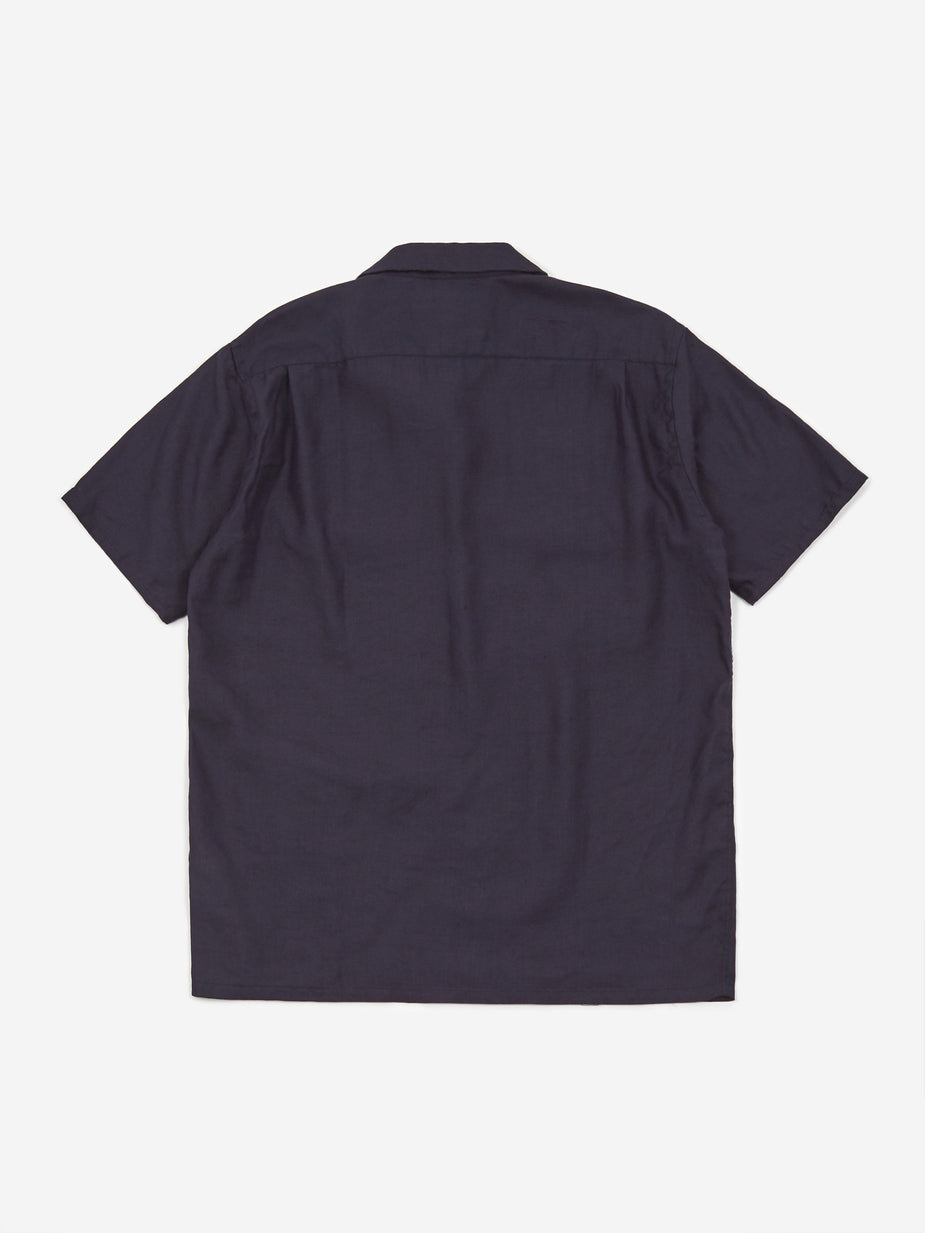 Beams Plus Beams Plus Open Collar COOLMAX Shortsleeve Shirt - Navy - Blue