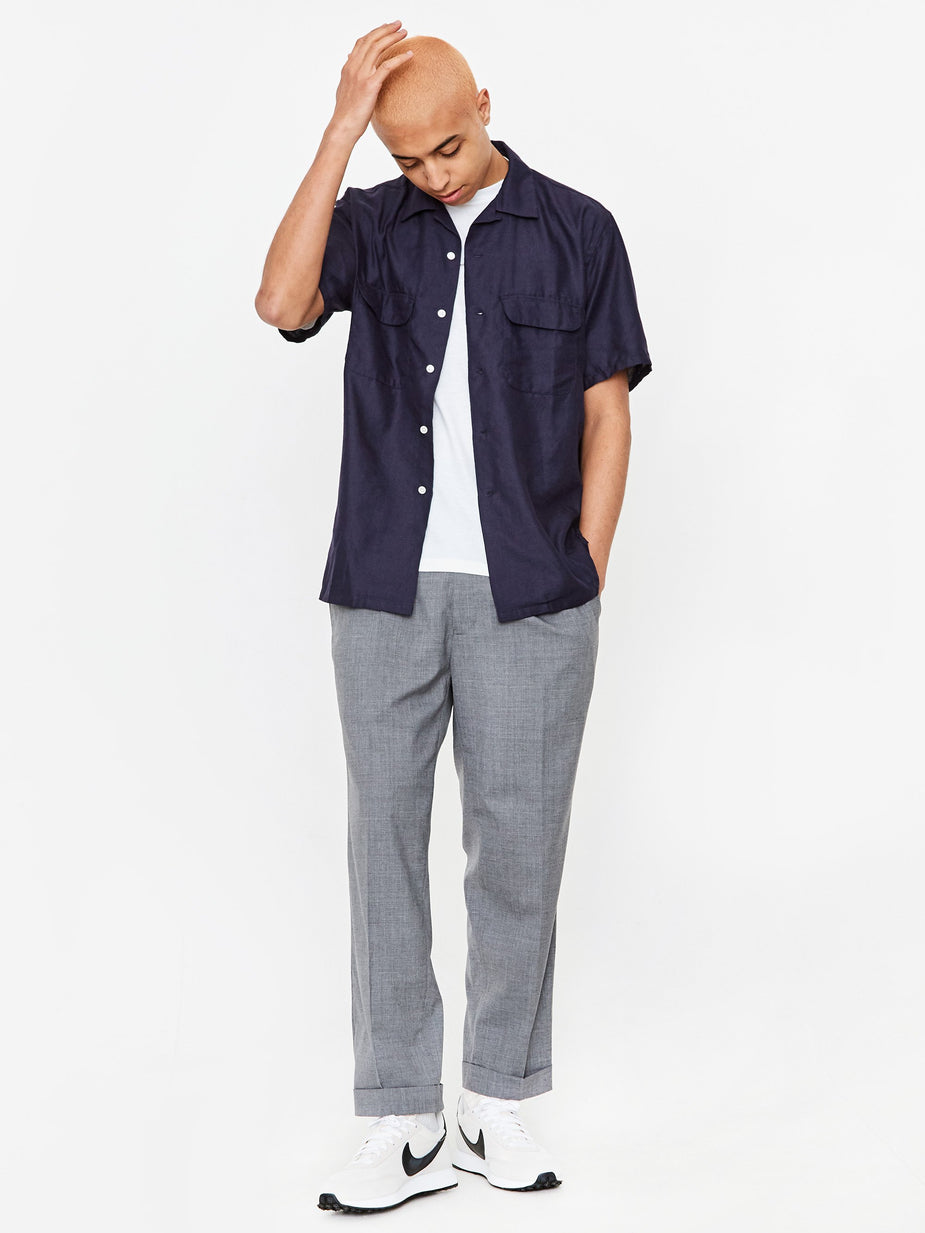 Beams Plus Beams Plus Open Collar COOLMAX Shortsleeve Shirt - Navy - Blue