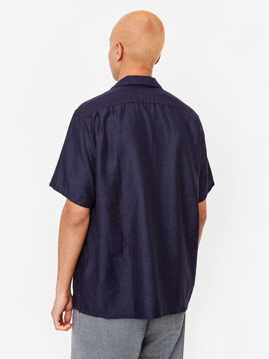Beams Plus Beams Plus Open Collar COOLMAX Shortsleeve Shirt - Navy - Blue