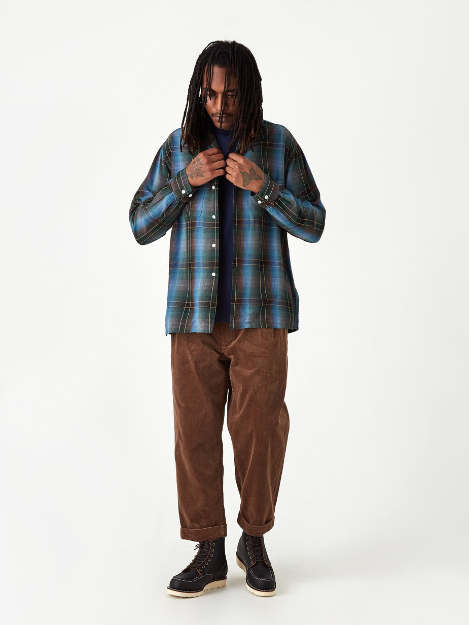 Beams Plus Beams Plus Open Collar Obre Check Shirt - Blue - Blue