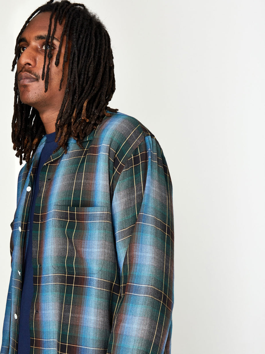 Beams Plus Beams Plus Open Collar Obre Check Shirt - Blue - Blue