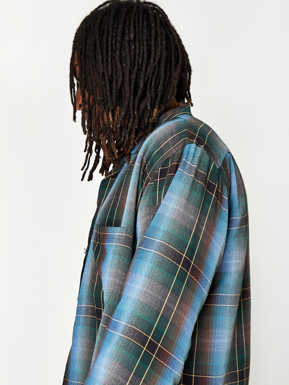 Beams Plus Beams Plus Open Collar Obre Check Shirt - Blue - Blue
