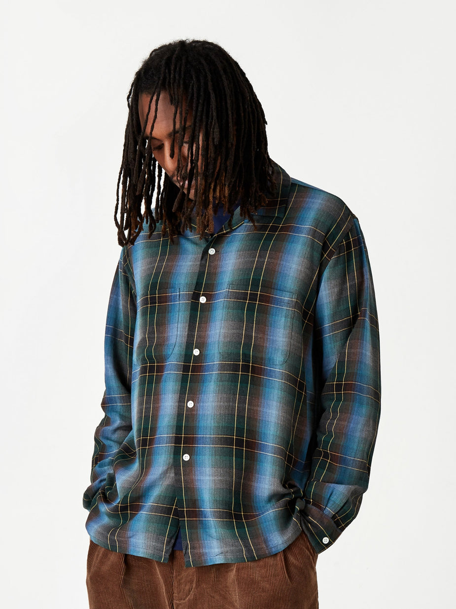 Beams Plus Beams Plus Open Collar Obre Check Shirt - Blue - Blue
