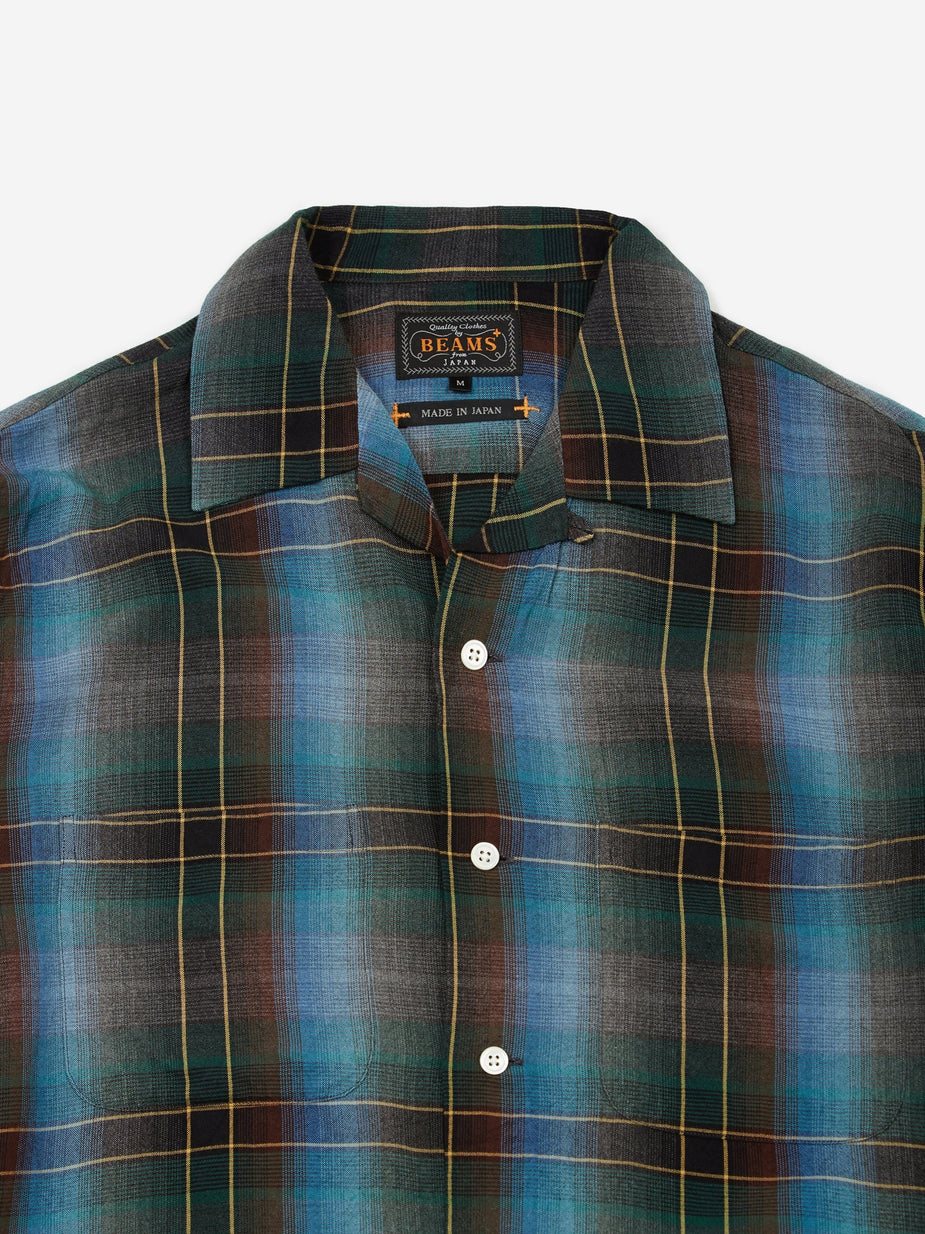 Beams Plus Beams Plus Open Collar Obre Check Shirt - Blue - Blue