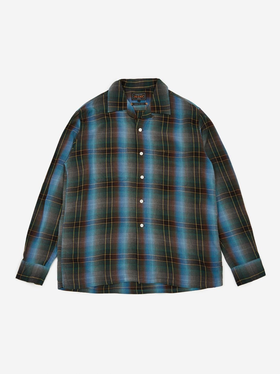 Beams Plus Beams Plus Open Collar Obre Check Shirt - Blue - Blue