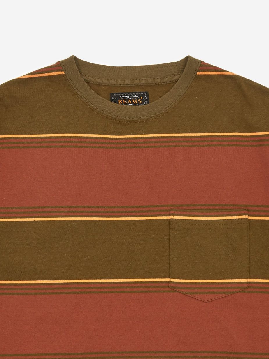 Beams Plus Beams Plus Pocket 16/ Border T-Shirt - Olive - Green