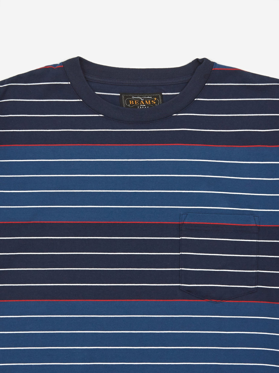 Beams Plus Beams Plus Pocket 40/2 Multi Border T-Shirt - Navy - Blue