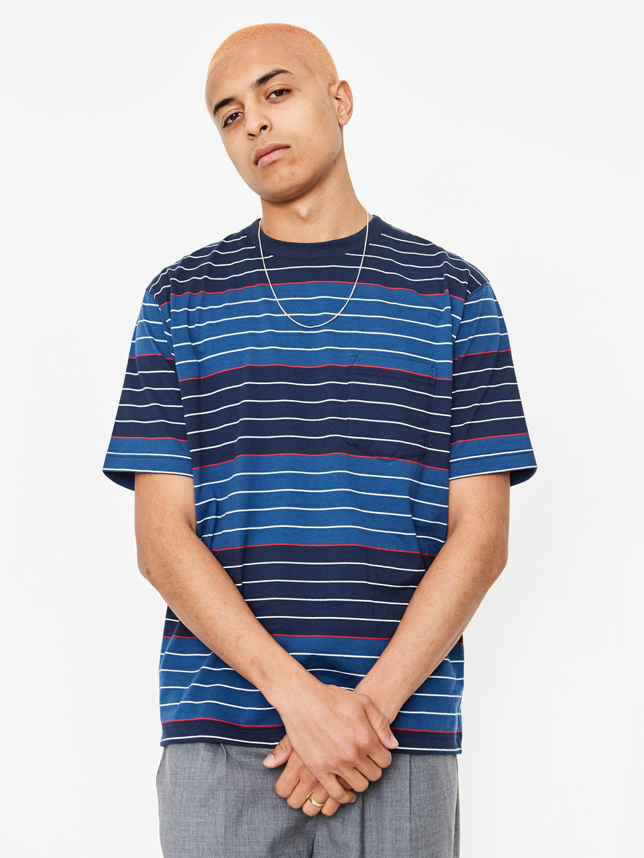 Beams Plus Beams Plus Pocket 40/2 Multi Border T-Shirt - Navy - Blue