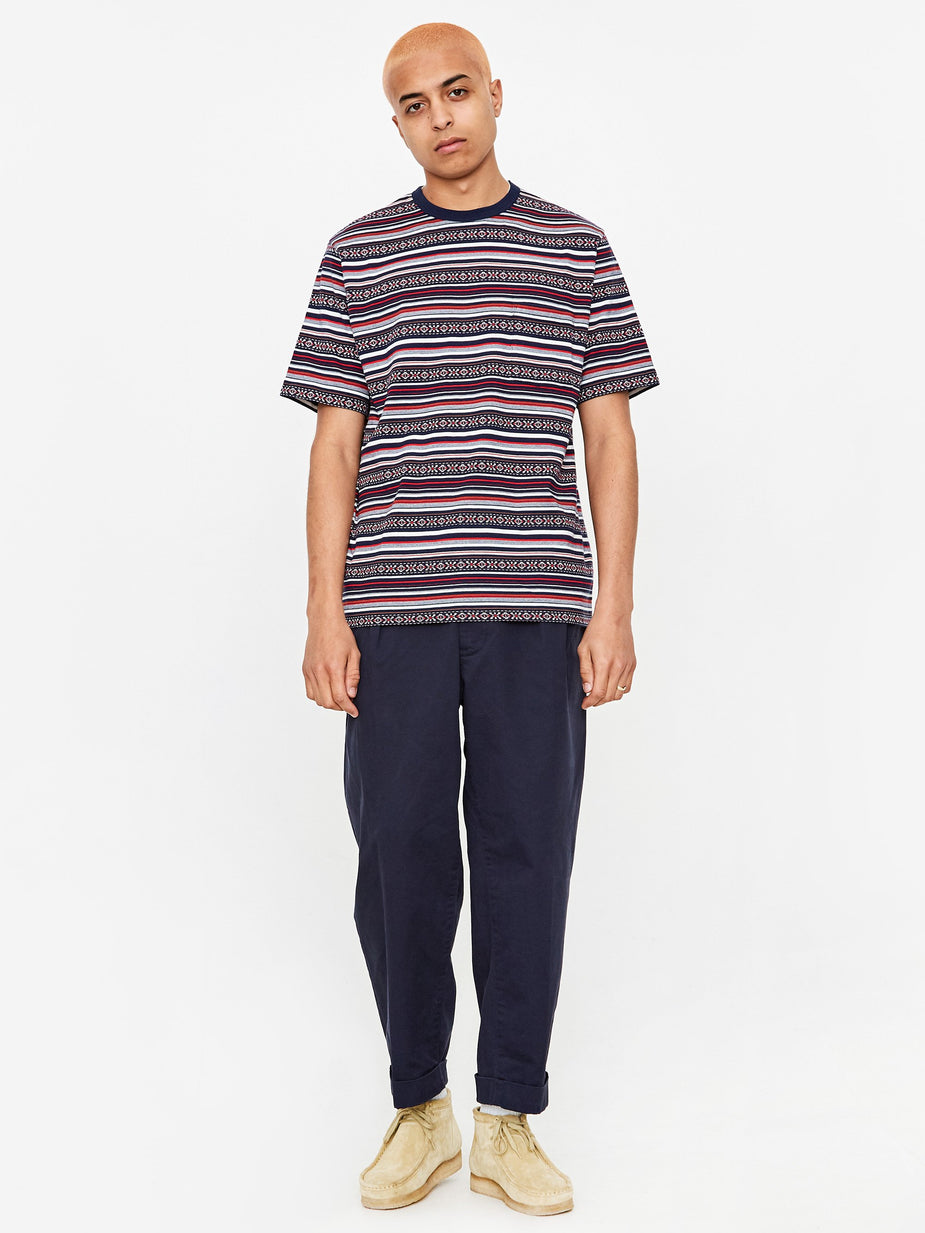Beams Plus Beams Plus Pocket Jacquard Border T-Shirt - Navy - Blue