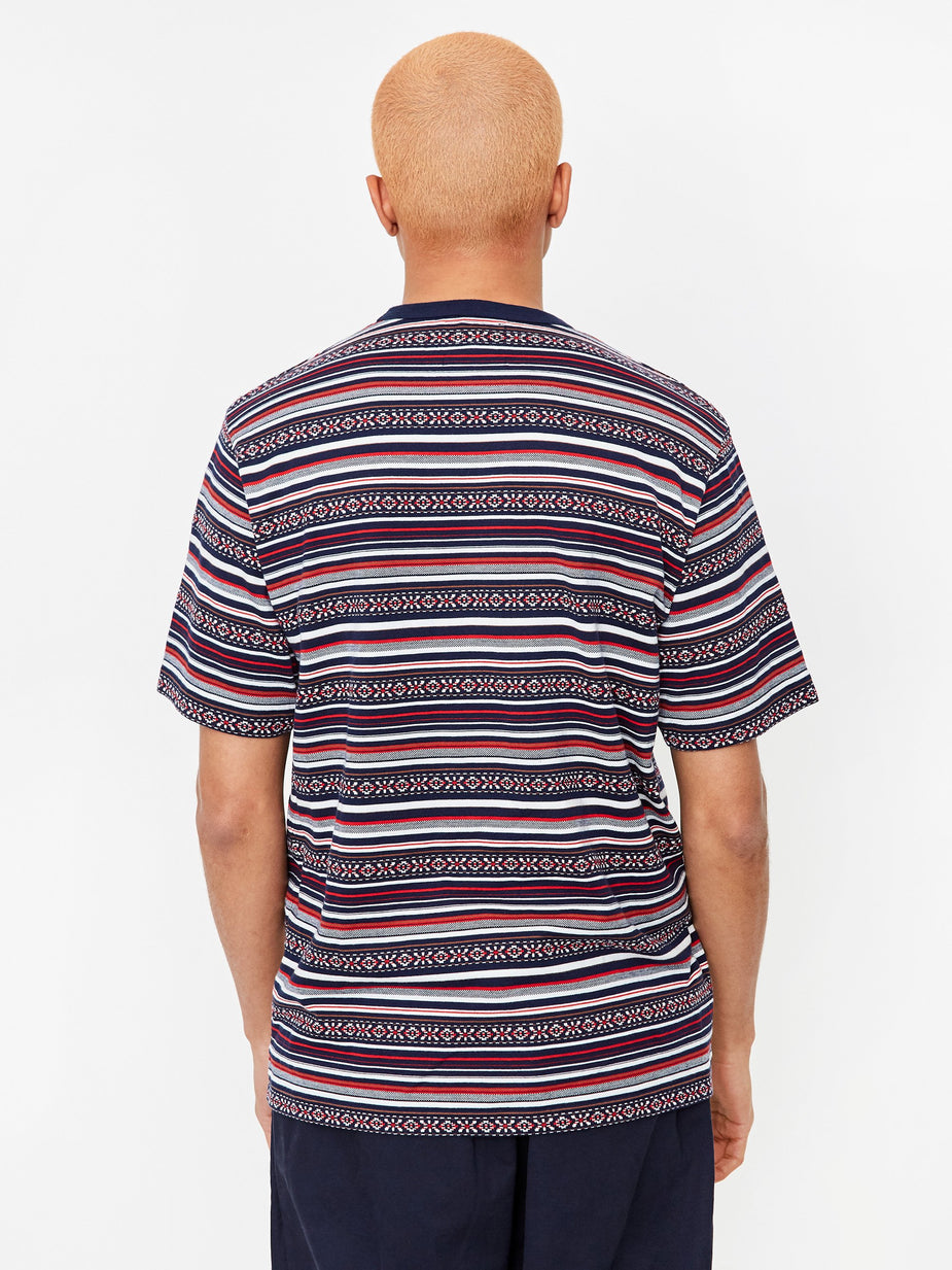 Beams Plus Beams Plus Pocket Jacquard Border T-Shirt - Navy - Blue