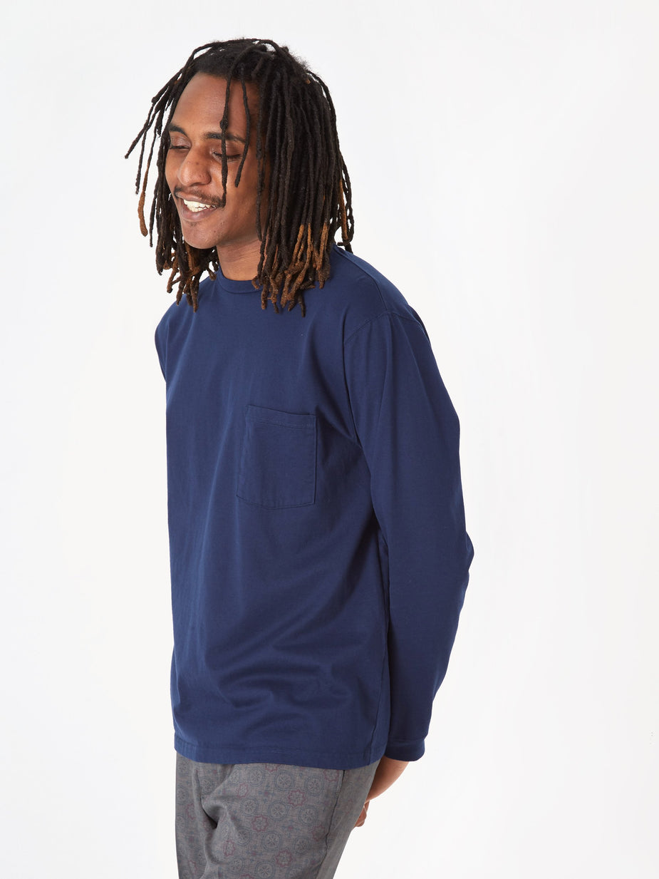 Beams Plus Beams Plus Longsleeve Pocket T-Shirt 40/2 - Navy - Blue