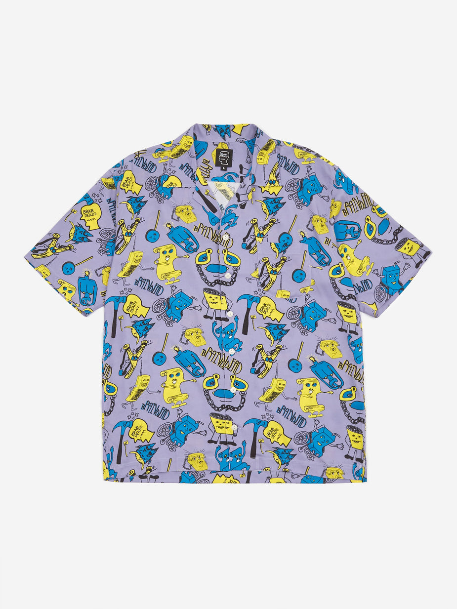 Brain Dead Brain Dead Caricatures Shortsleeve Hawaiian Shirt - Plum - Purple
