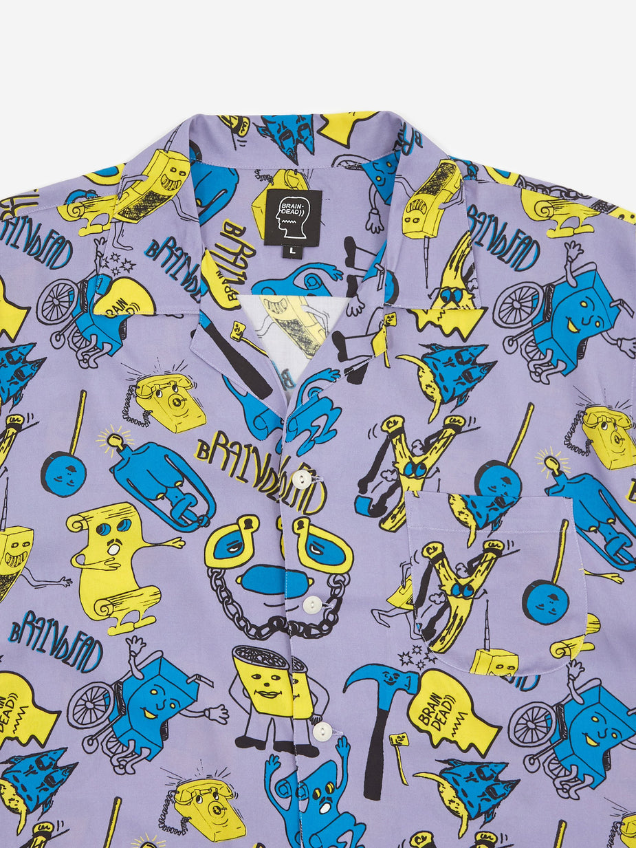 Brain Dead Brain Dead Caricatures Shortsleeve Hawaiian Shirt - Plum - Purple