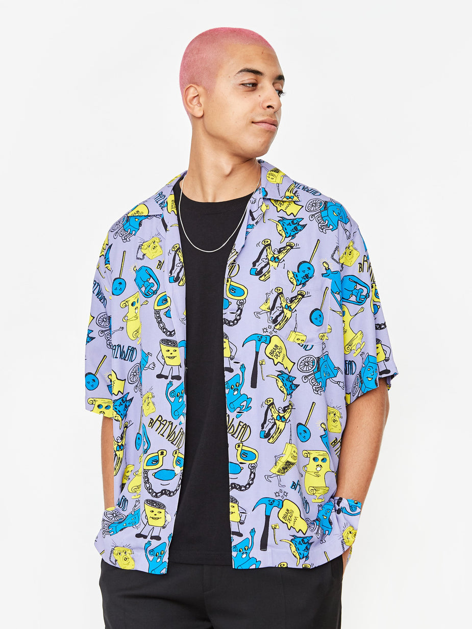 Brain Dead Brain Dead Caricatures Shortsleeve Hawaiian Shirt - Plum - Purple