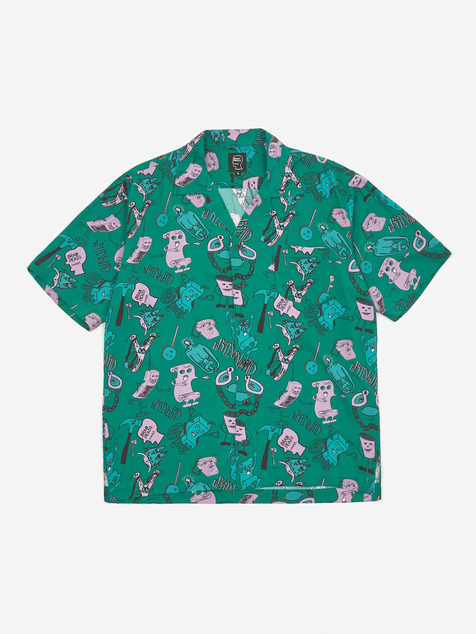 Brain Dead Brain Dead Caricatures Shortsleeve Hawaiian Shirt - Washed Forest - Grey
