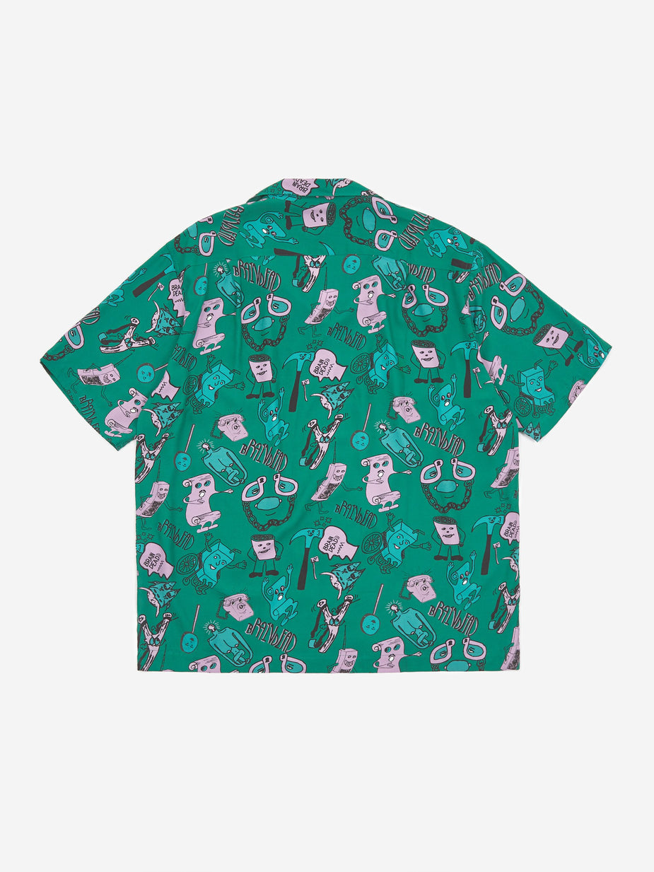 Brain Dead Brain Dead Caricatures Shortsleeve Hawaiian Shirt - Washed Forest - Grey