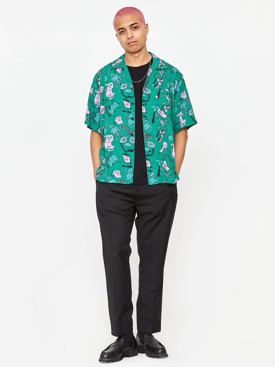 Brain Dead Brain Dead Caricatures Shortsleeve Hawaiian Shirt - Washed Forest - Grey