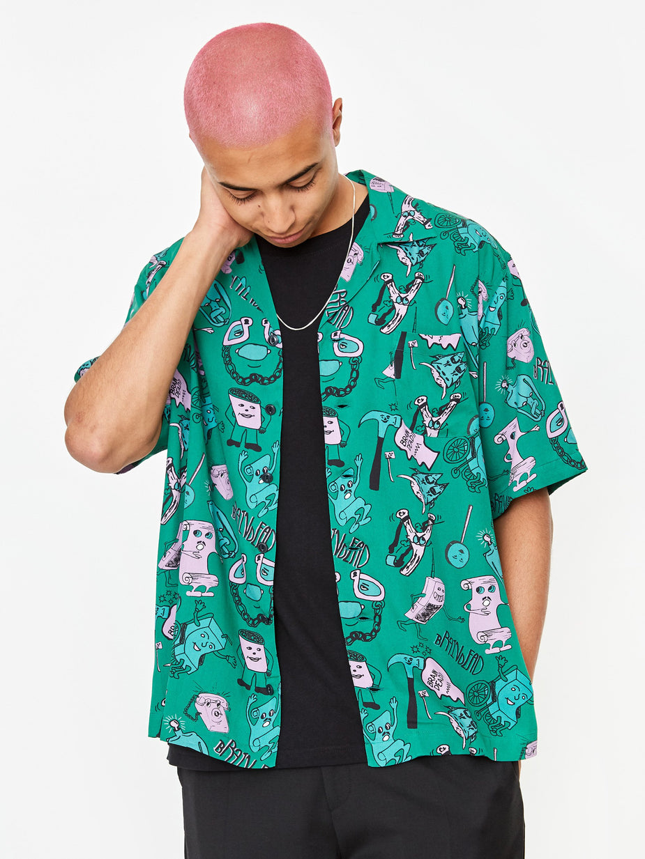 Brain Dead Brain Dead Caricatures Shortsleeve Hawaiian Shirt - Washed Forest - Grey