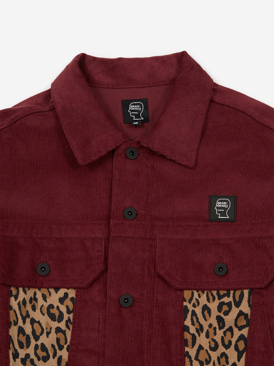 Brain Dead Brain Dead Corduroy Leopard Contrast Trucker Jacket - Maroon - Other