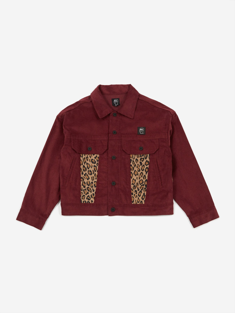 Brain Dead Brain Dead Corduroy Leopard Contrast Trucker Jacket - Maroon - Other