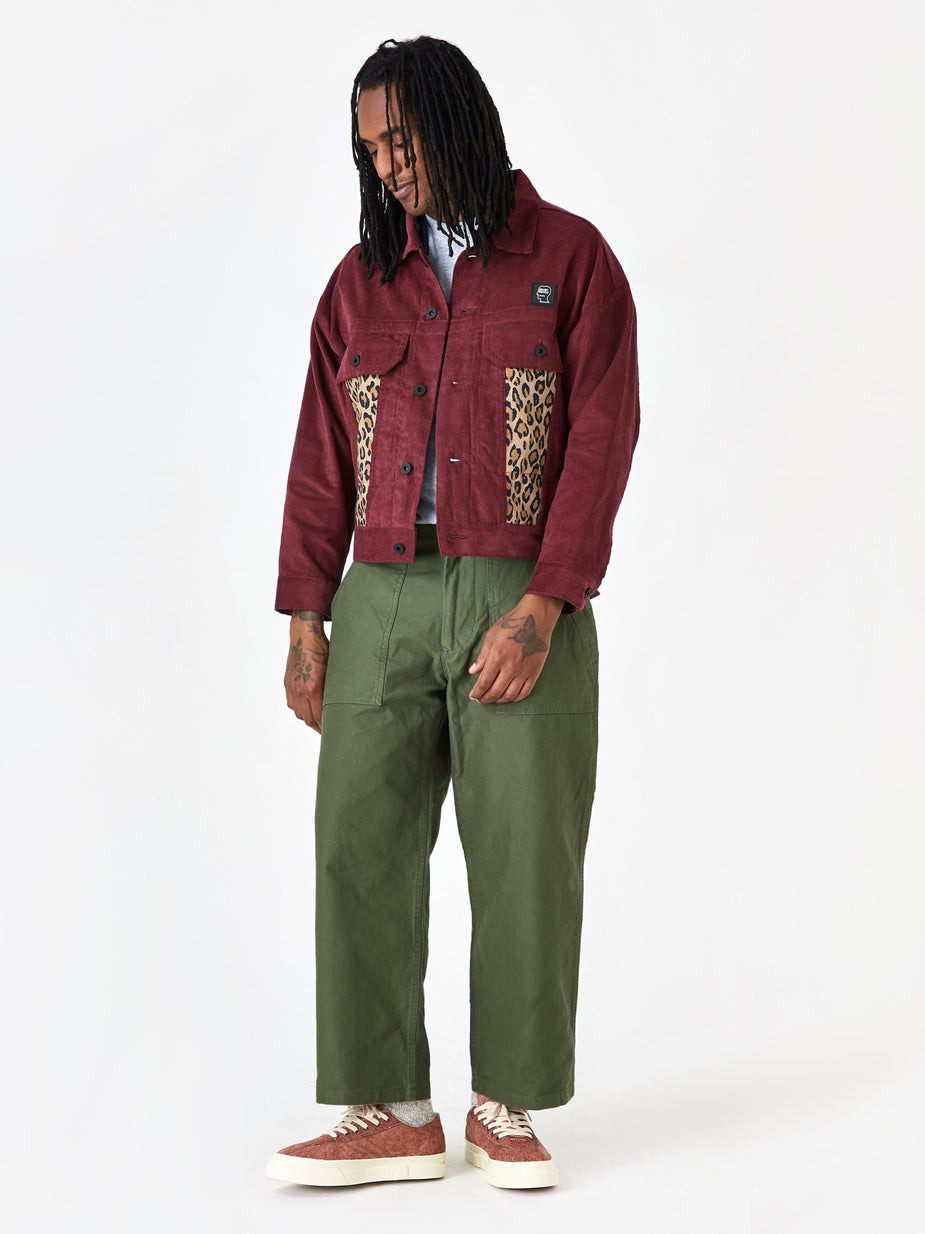 Brain Dead Brain Dead Corduroy Leopard Contrast Trucker Jacket - Maroon - Other