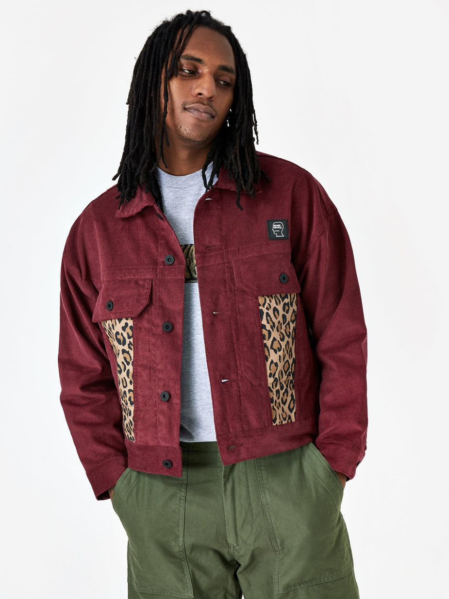Brain Dead Brain Dead Corduroy Leopard Contrast Trucker Jacket - Maroon - Other