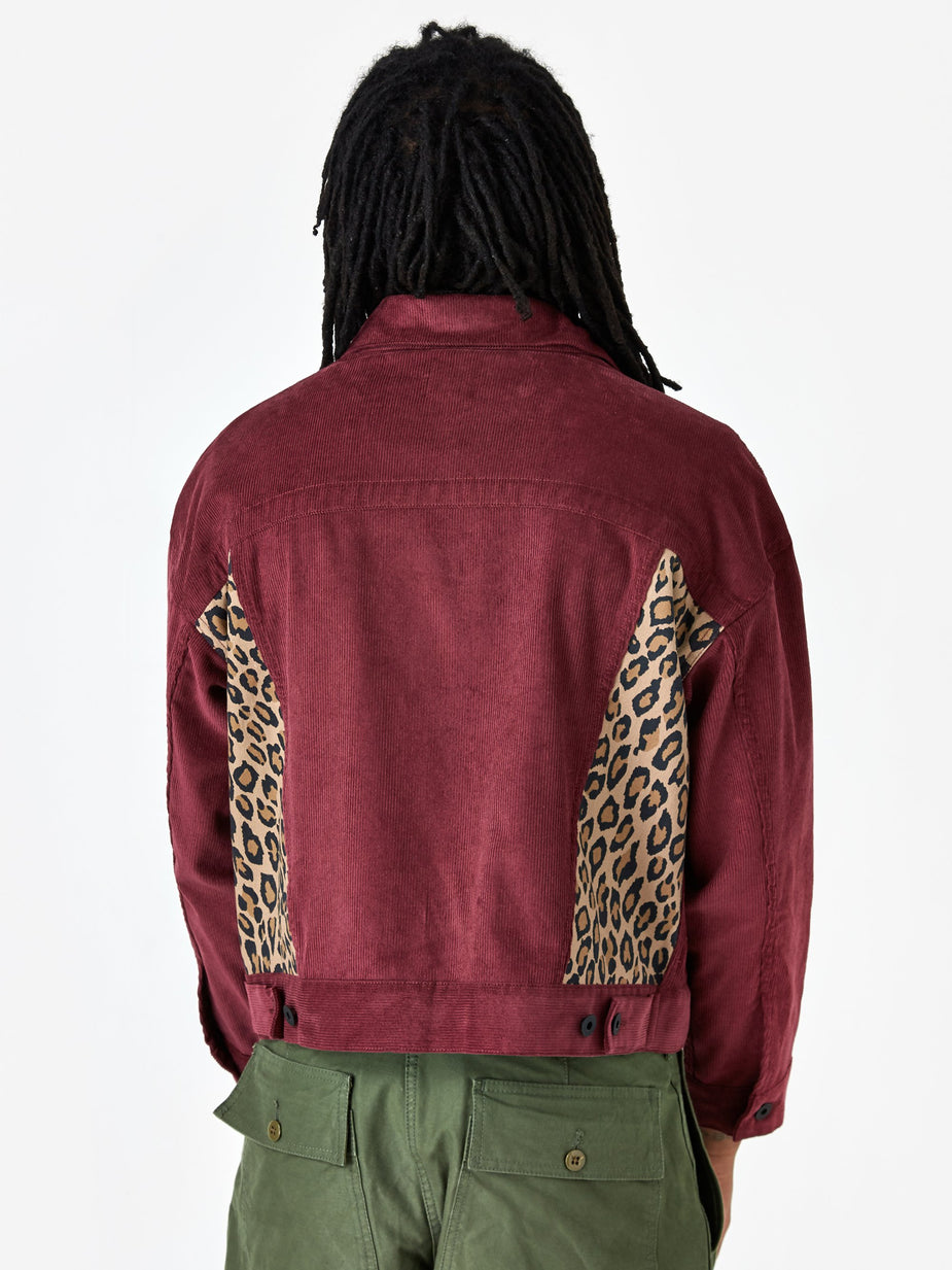 Brain Dead Brain Dead Corduroy Leopard Contrast Trucker Jacket - Maroon - Other