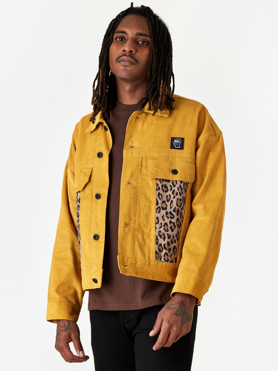 Brain Dead Brain Dead Corduroy Leopard Contrast Trucker Jacket - Yellow - Yellow