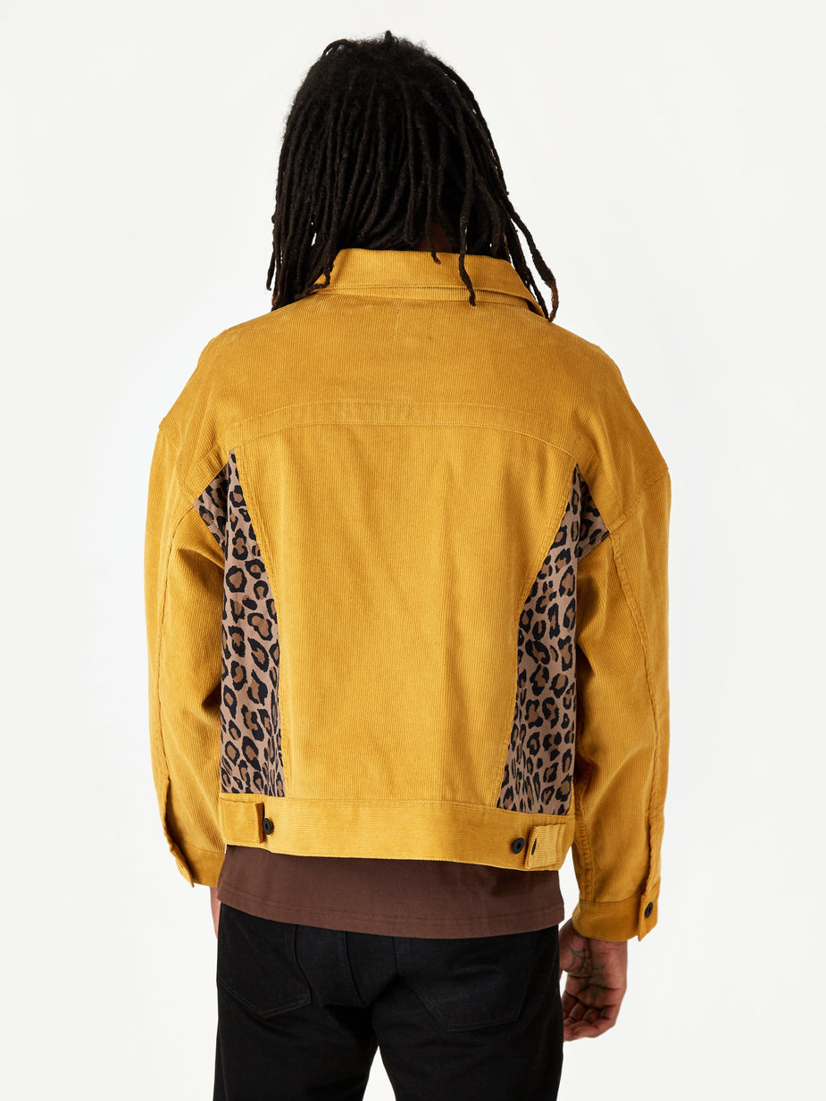 Brain Dead Brain Dead Corduroy Leopard Contrast Trucker Jacket - Yellow - Yellow