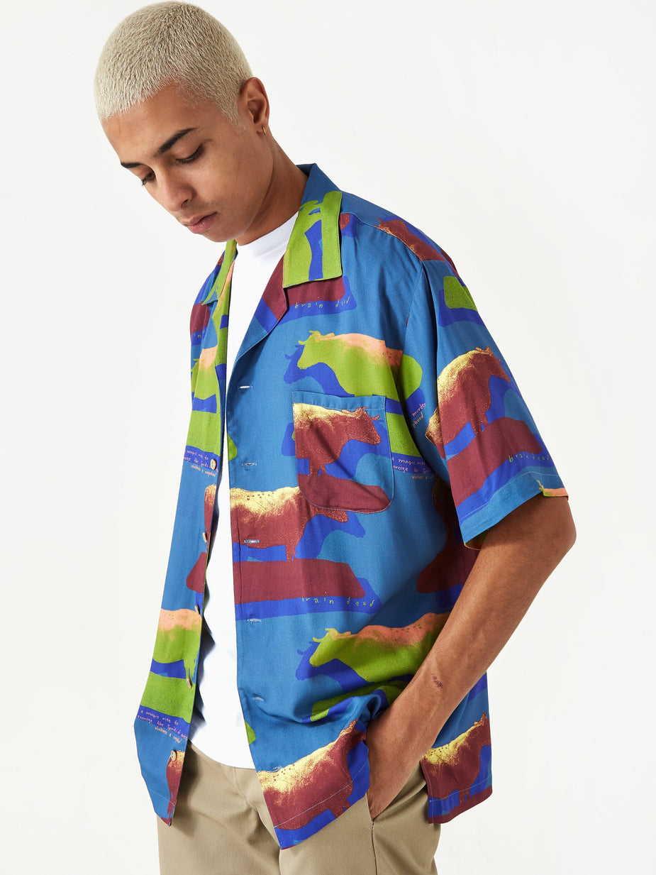 Brain Dead Brain Dead Cow Print Short Sleeve Button Shirt - Multi - Multi