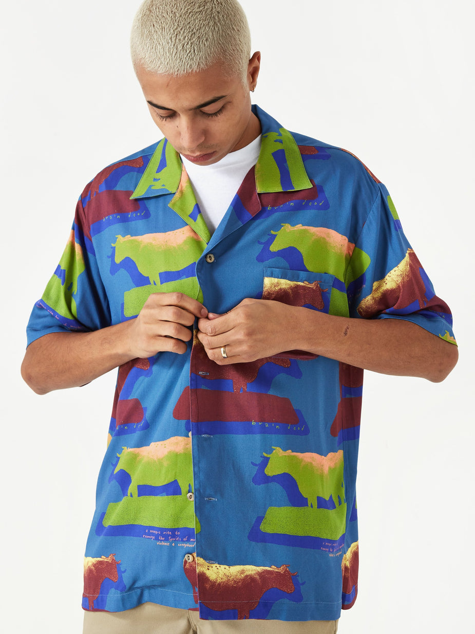 Brain Dead Brain Dead Cow Print Short Sleeve Button Shirt - Multi - Multi