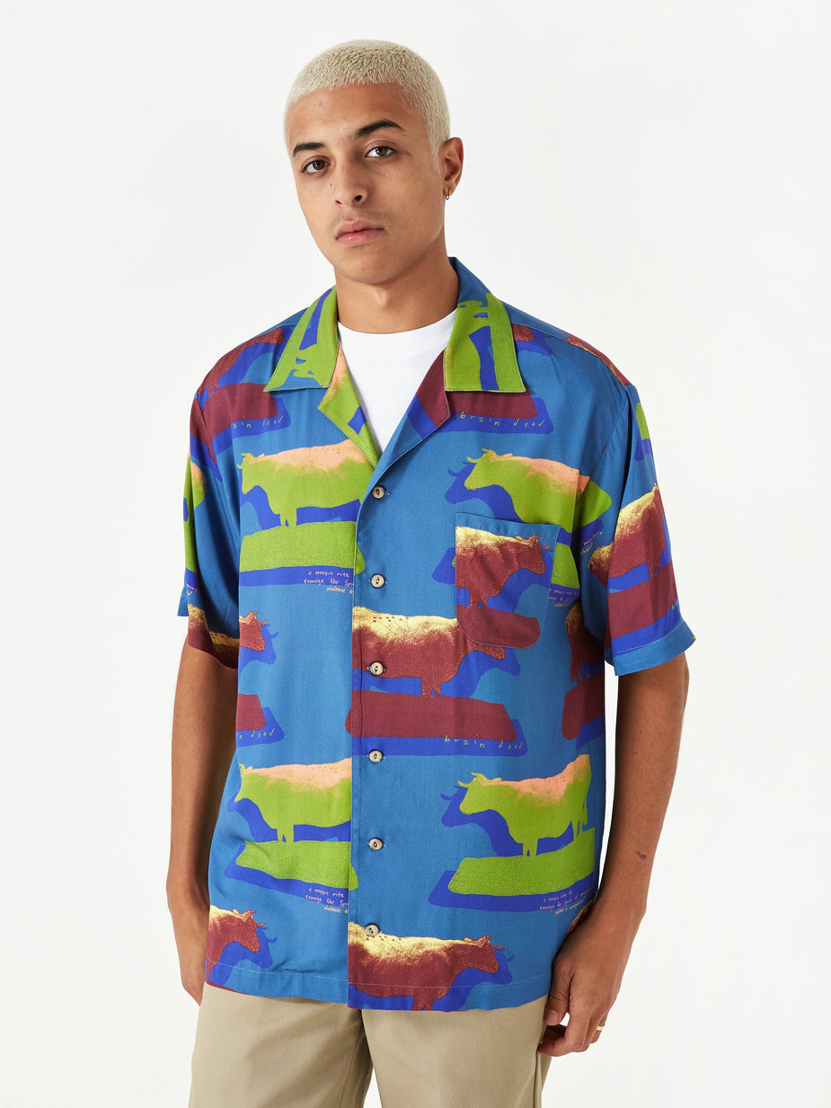 Brain Dead Brain Dead Cow Print Short Sleeve Button Shirt - Multi - Multi