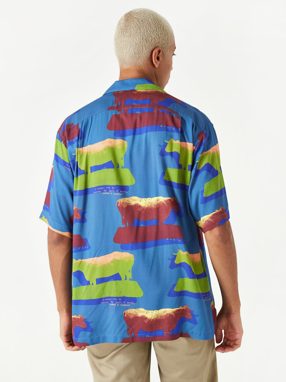 Brain Dead Brain Dead Cow Print Short Sleeve Button Shirt - Multi - Multi