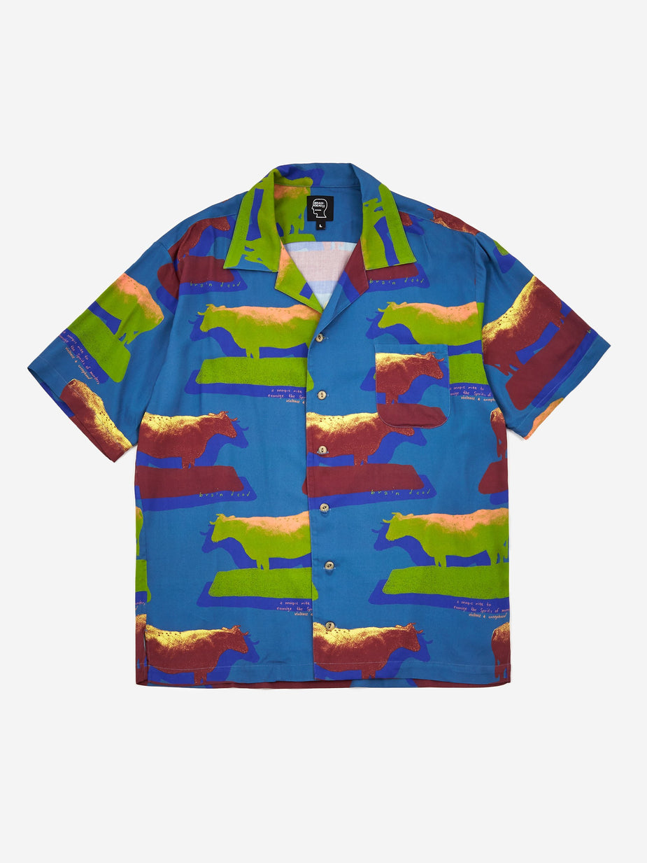 Brain Dead Brain Dead Cow Print Short Sleeve Button Shirt - Multi - Multi