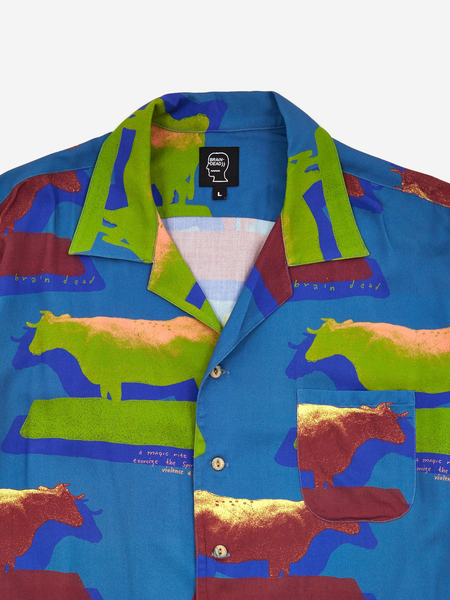 Brain Dead Brain Dead Cow Print Short Sleeve Button Shirt - Multi - Multi