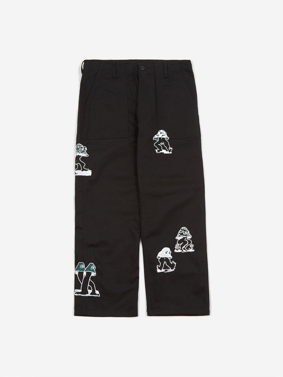 Brain Dead Brain Dead Mushroom Embroidery Herringbone Military Pant - Black - Black