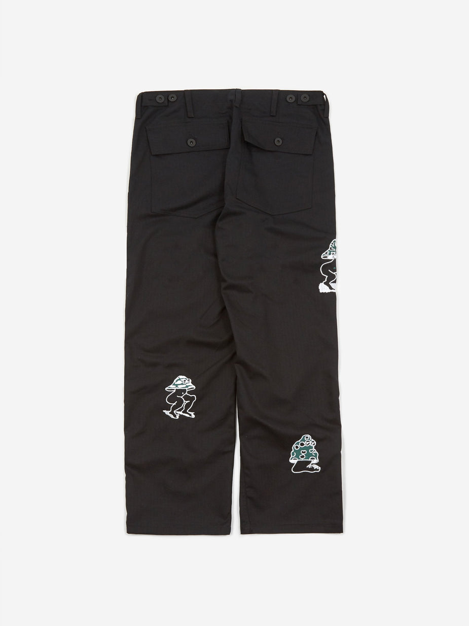 Brain Dead Brain Dead Mushroom Embroidery Herringbone Military Pant - Black - Black