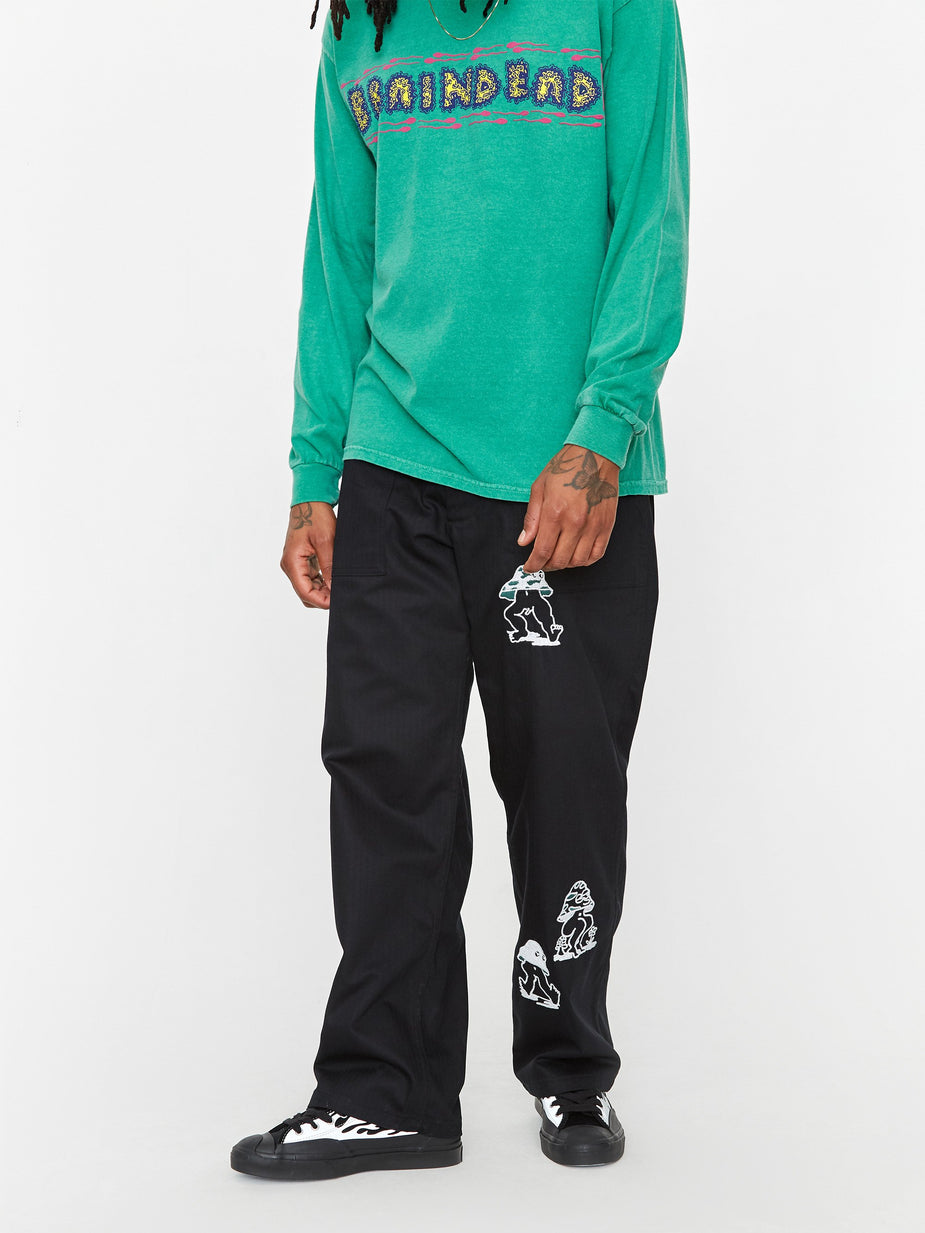 Brain Dead Brain Dead Mushroom Embroidery Herringbone Military Pant - Black - Black
