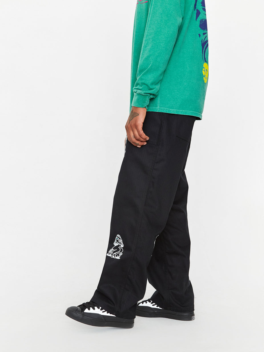 Brain Dead Brain Dead Mushroom Embroidery Herringbone Military Pant - Black - Black