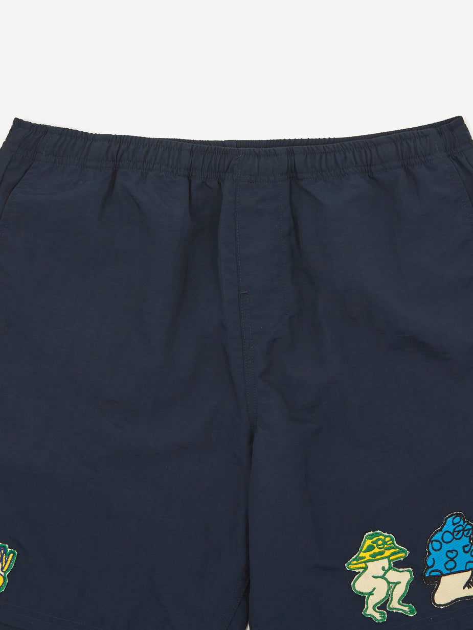 Brain Dead Brain Dead Mushroom Patch Nylon Beach Short - Navy - Blue