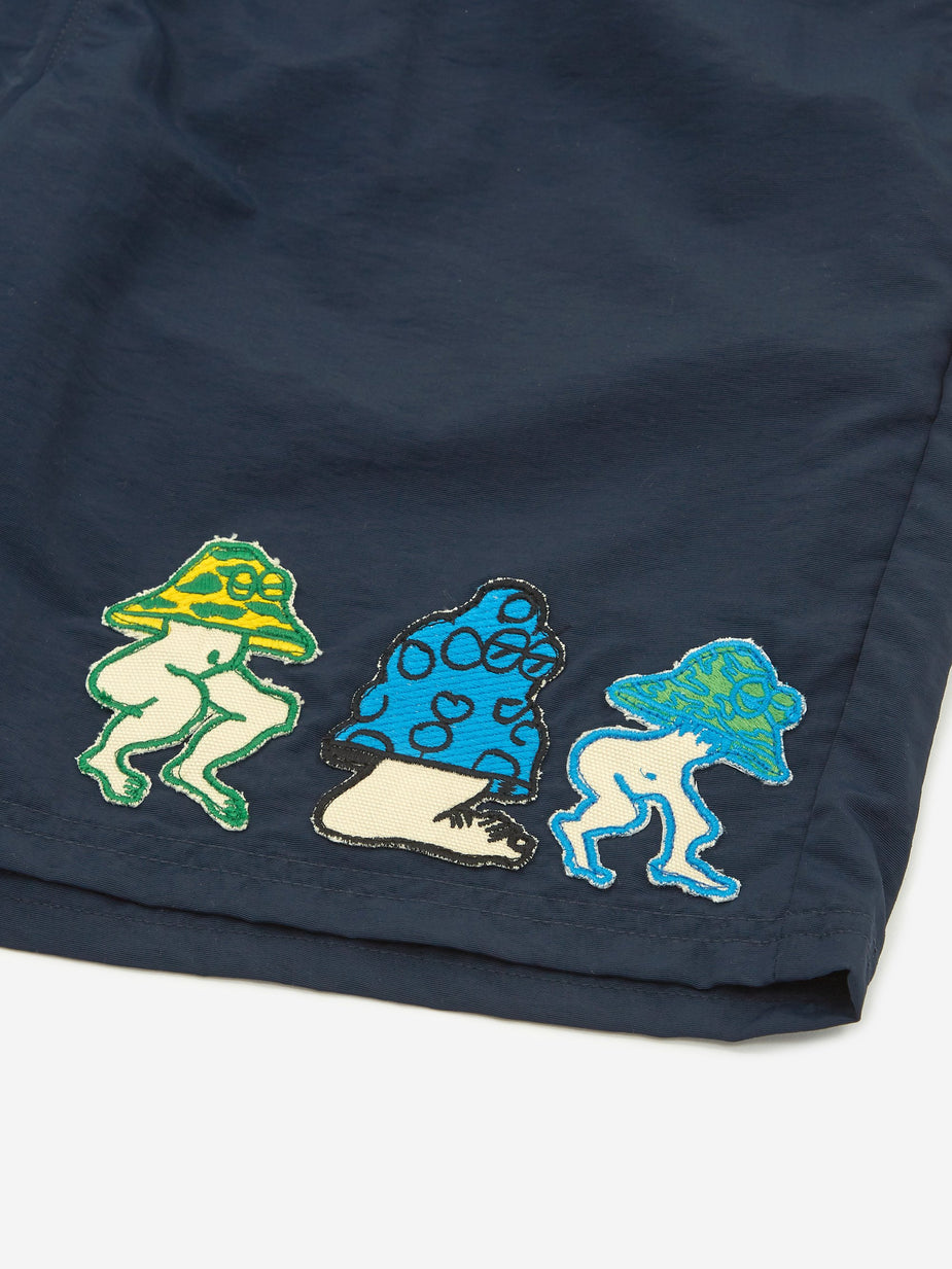 Brain Dead Brain Dead Mushroom Patch Nylon Beach Short - Navy - Blue